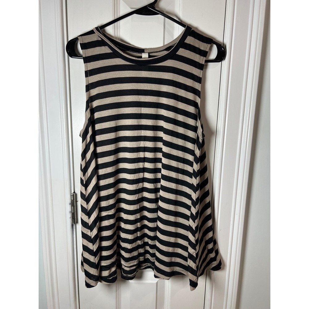 Jolie Los Angeles Womens Striped Swing Tank Top Black Tan Sleeveless Size S